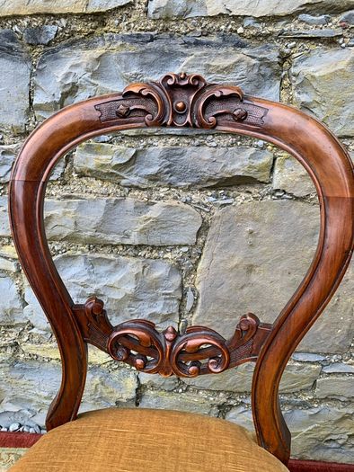 Set of 6 Victorian Walnut Balloon Back Dining Chairs.