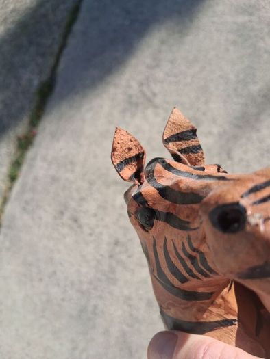 Mid Century Leather 11 Inch Zebra and Foal (Handpainted )