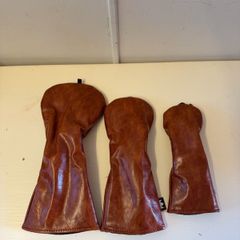 Brown Smooth Leather Golf Head Cover Set