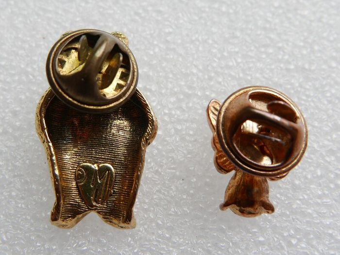 Vintage Teddy Bear Pin Gold Tone and Vintage Gold Tone Faux Diamond Angel Lapel Pin