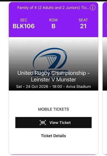 Leinster v Munster tickets family ticket