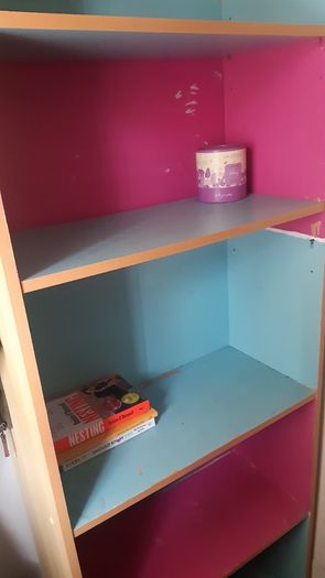 Kids bookcase dyed pink and blue, 5 compartments