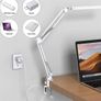 LED Desk Lamp with Clip Eye Protection Desk Lamps for Study - Swing Arm USB Desk Lamp Office - 3 Light Modes x 10 Brightness Levels - 5V/2A Adapter White Image 2