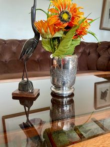 Antique Late Victorian Heavy Silver Plate Dragonfly Posy Motif Vase or Cup