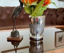 Antique Late Victorian Heavy Silver Plate Dragonfly Posy Motif Vase or Cup