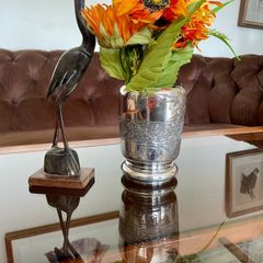Antique Late Victorian Heavy Silver Plate Dragonfly Posy Motif Vase or Cup