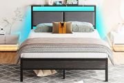 Metal Bed Frame Double Platform Upholstered Bed Frame with Storage Headboard, Heavy Duty Metal Bed