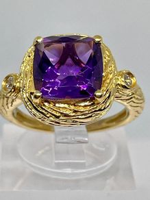 Sterling silver 925 Moroccan Amethyst, White Zircon Solitaire Ring in 18K Vermeil Yellow Gold Plated Sterling Silver
