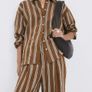 Fab Mango (Zara Group) Brown and White Striped Co Ord Shirt XL and Trousers L Image 5