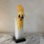 Large Hand-Carved Honey Calcite Parrot on White Quartz Pillar Base Image 3