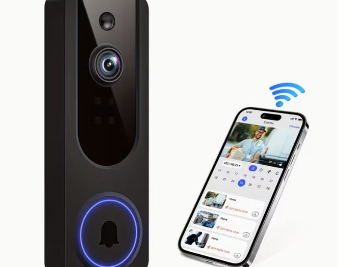 Smart Video Doorbell Dual Camera, 1296P Wireless Indoor/Outdoor Surveillance Cam, Live View, Included Doorbell Receiver, AI Human Detection, 2-Way Audio, Night Vision, 2.4G Wifi, Cloud Storage