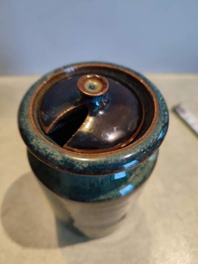 Ceramic Honey Pots / Jam Jars / Sugar Bowls in Blue over Black by Louis Mulcahy.