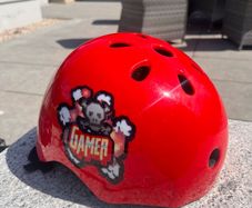 red bicycle helmet