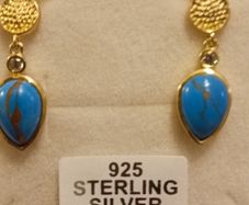 Gold Plated Sterling Silver Turquoise Drop Earrings