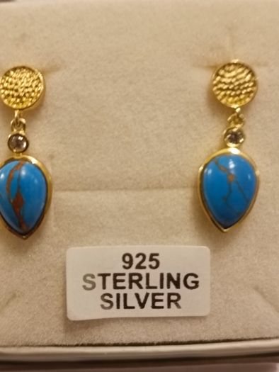 Gold Plated Sterling Silver Turquoise Drop Earrings