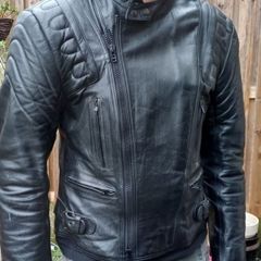 Leather Biker Jacket: Size Medium.