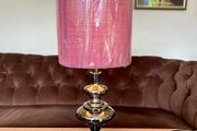 Retro Modern Polished Nickel Chrome Tall Table with Fabric Shade
