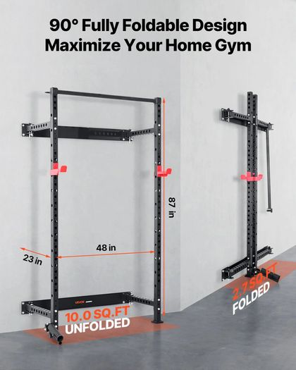Multifunctional Squat Rack Folding Power Cage, Wall-Mounted 545KG Capacity