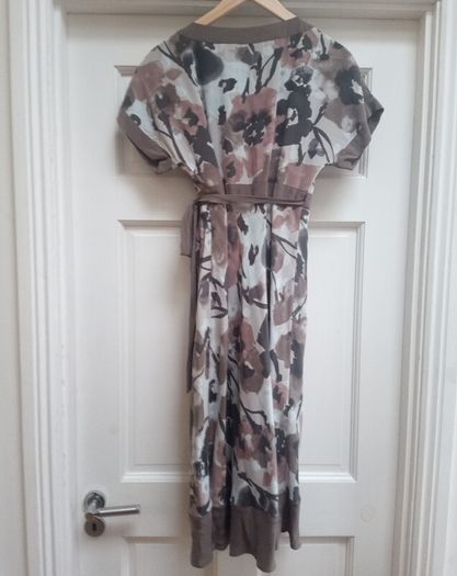100% Silk wrap dress, silk, brown & cream, 10uk