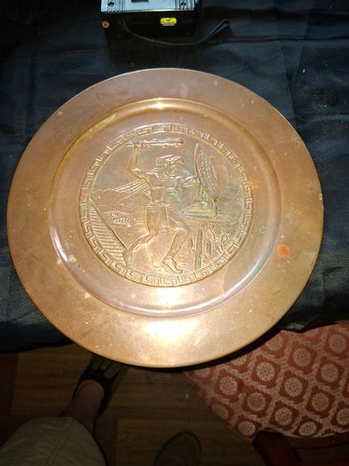Beautiful Old Mayan Warrior Calendar Aztec Copper Wall Plate, Postage Available or Collection
