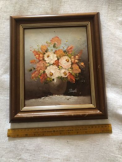 Grab an original painting - Lovely Peony Oil Painting on Canvas Signed "Stemple" - Rare