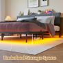 5ft King Bed Frame with USB Charging Station and LED Lights,Floating Bed Frame King Size with Storage Headboard,Upholstered King Bed Frames No Box Spring Needed,Noise-Free Metal bed Image 6