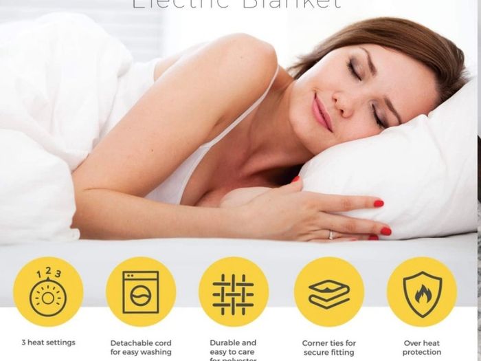 Premium Comfort Single Electric Blanket - Control with 3 Heat Settings, Polyester, White (FREE POSTAGE)