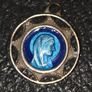 Vintage Blue Enamel Our Lady of Lourdes Pendant - Stamped Image 2