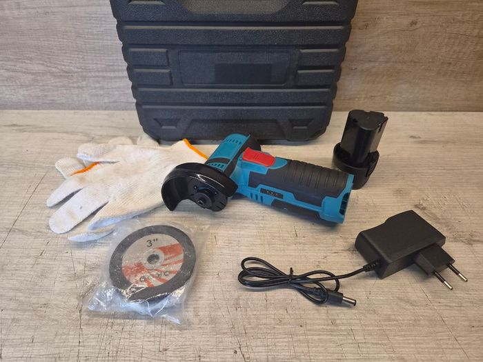 Mini Angle Grinder 12V Cordless with 2 x 2000mAh Batteries, 7 Cutting Discs & 19500RPM  Blue