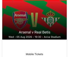 Arsenal v real betis tickets at aviva