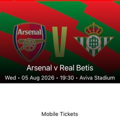 Arsenal v real betis tickets at aviva