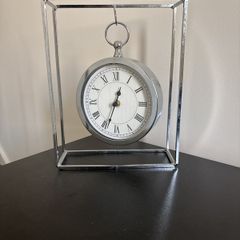 Chrome Pocket Watch Hanging Desk Clock - Roman Numeral - Modern Mantel Clock