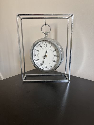 Chrome Pocket Watch Hanging Desk Clock - Roman Numeral - Modern Mantel Clock