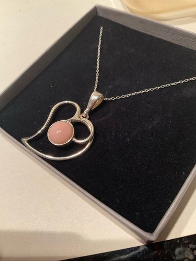 sterling silver 925  love heart pendant with pink stone