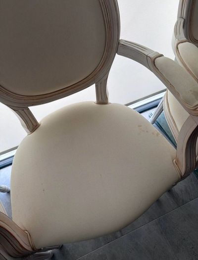 6 x white Louis XVI style accent arm dining chair