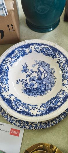 Vintage Barker Bros Royal Tudor Ware Olde Staffordshire Blue Floral Design  Hanging Plate