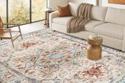 Washable Rugs for Living Room 160x230cm Non-Slip Soft Bedroom Rugs Thin Distressed Carpet Rug Low Profile Floor Rug for Office Bathroom Dinning Room Playroom(Beige)