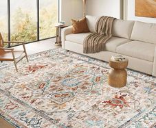 Washable Rugs for Living Room 160x230cm Non-Slip Soft Bedroom Rugs Thin Distressed Carpet Rug Low Profile Floor Rug for Office Bathroom Dinning Room Playroom(Beige)