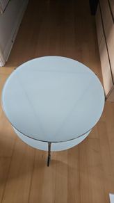 Coffee Table 2-tier , round , white glass , wheels