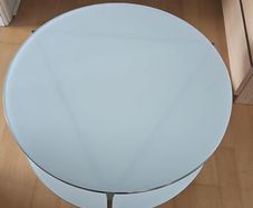 Coffee Table 2-tier , round , white glass , wheels