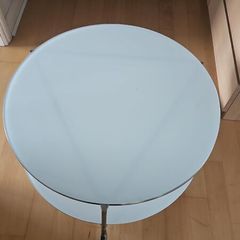 Coffee Table 2-tier , round , white glass , wheels