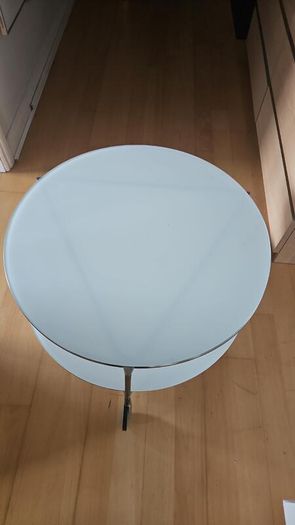 Coffee Table 2-tier , round , white glass , wheels