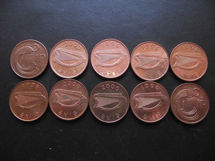 10 Irish 1 penny coins (1995-2000) Nice Condition!