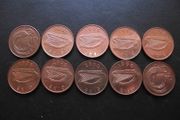 10 Irish 1 penny coins (1995-2000) Nice Condition!