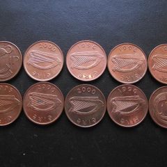 10 Irish 1 penny coins (1995-2000) Nice Condition!