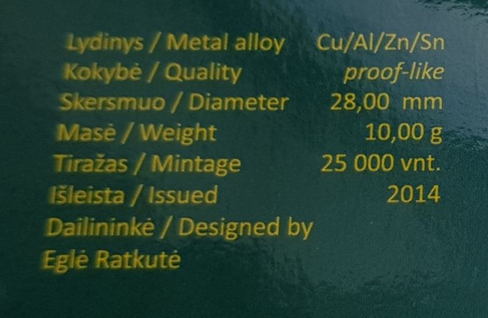 Lithuania 2014 year Proof coin.