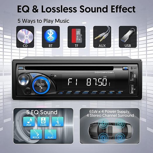 Car Stereo Radio Bluetooth with CD DVD Player,1DIN RDS/FM/AM Car Radio Bluetooth Handsfree MP3 Player with 2 USB/SD/AUX/7Colors (FREE POSTAGE)