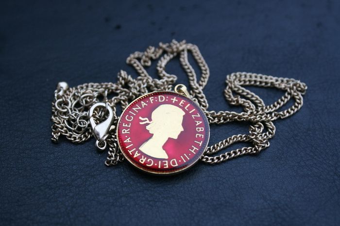 Vintage 1964 Threepenny - Enamelled Coin Necklace