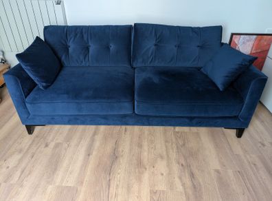 Navy Velvet 3 seater sofa & 2 armchairs