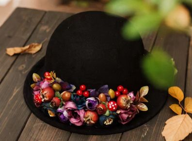 Designer wool hat with beautiful handmade details